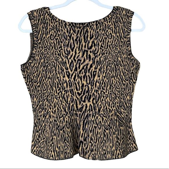 BCBGMAXAZRIA Alonya Leopard Print Peplum Tank Top Camel Combo SZ Medium - Picture 1 of 11